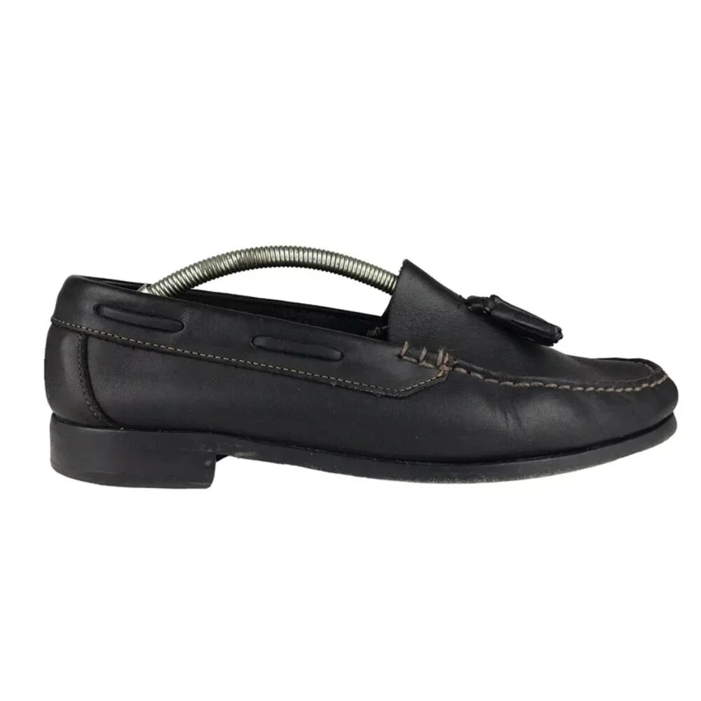 Larson Mens Black Leather Tasseled Moc Toe Slip‎ On Loafers Shoes Size US 10
